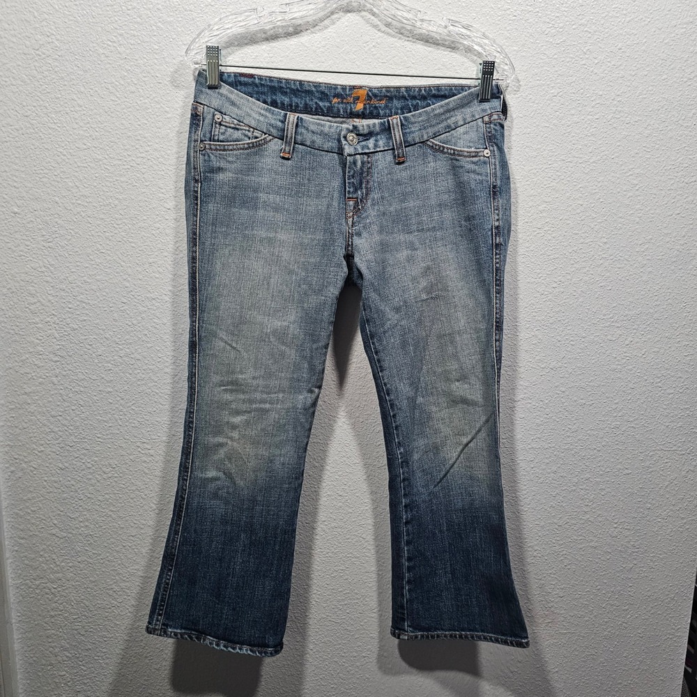 7 For All Mankind A-Pocket Flare Capri Jeans Blue Medium Wash Size 28